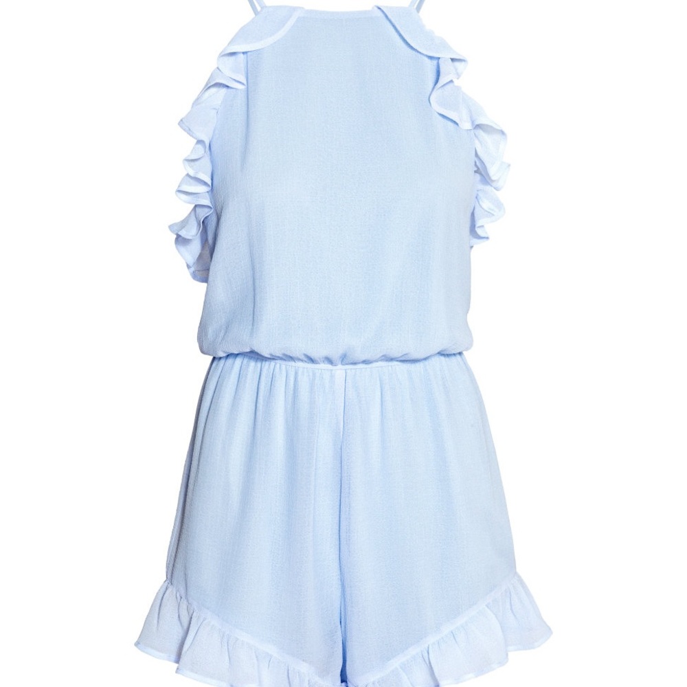 H&M Ruffled Crepe Light Blue Romper